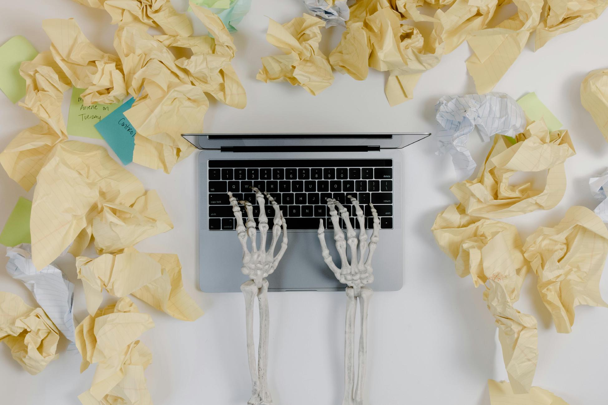 skeleton on a laptop