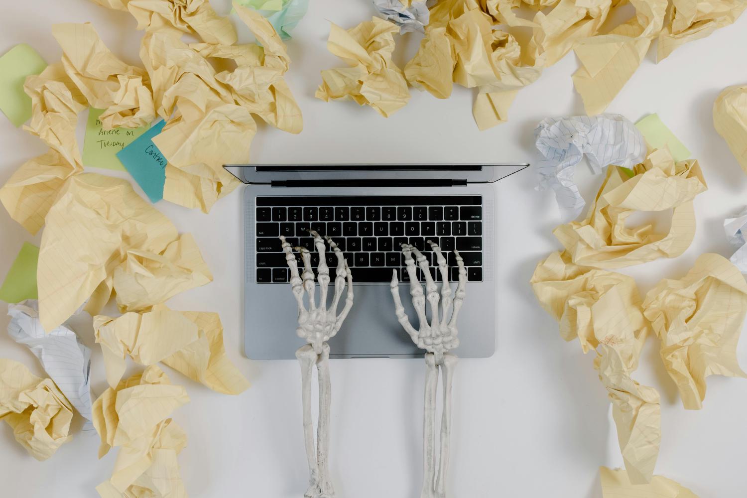 skeleton on a laptop